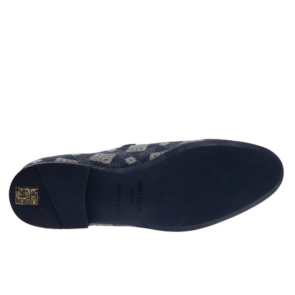 Jimmy Choo Sloane Loafer Shoes Blue Bandana Fabric Slip-On Size 11.5 New